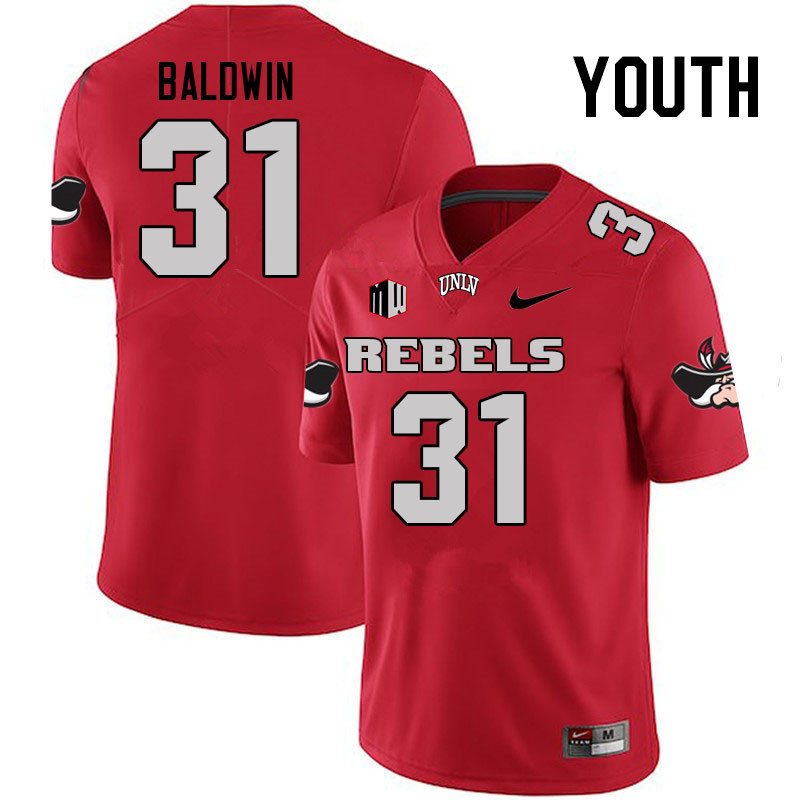 Youth #31 Jalen Baldwin UNLV Rebels College Football Jerseys Stitched Sale-Scarlet
